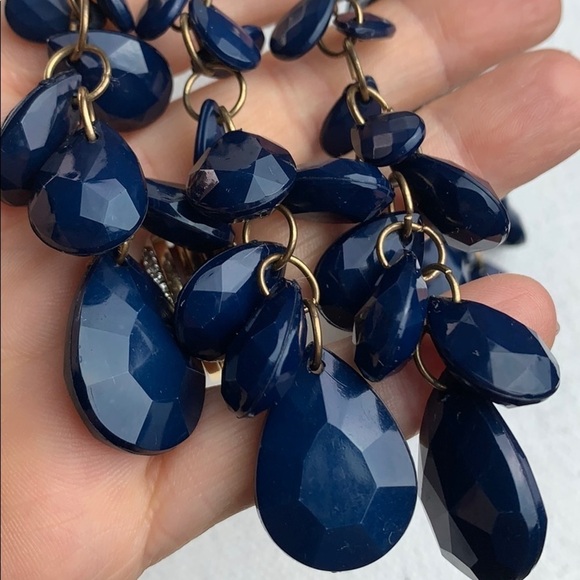 blue faceted bead gold chain bib necklace - Picture 5 of 6